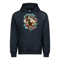 Navy mustang horse with floral background Urban Hoodie - LillyAllenDesigns