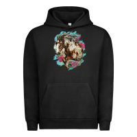 Pigment Black mustang horse with floral background Urban Hoodie - LillyAllenDesigns