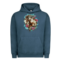 Pigment Midnight Navy mustang horse with floral background Urban Hoodie - LillyAllenDesigns