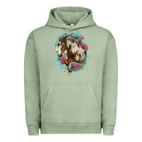 Pigment Oil Green mustang horse with floral background Urban Hoodie - LillyAllenDesigns