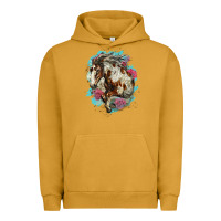 Pigment Peanut Butter mustang horse with floral background Urban Hoodie - LillyAllenDesigns