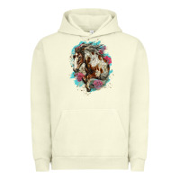 Pigment Pistachio mustang horse with floral background Urban Hoodie - LillyAllenDesigns