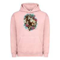 Pigment Salmon mustang horse with floral background Urban Hoodie - LillyAllenDesigns