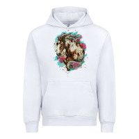 White mustang horse with floral background Urban Hoodie - LillyAllenDesigns