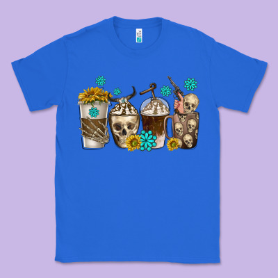 Classic Tee coffee cups bull skull with gemstones
