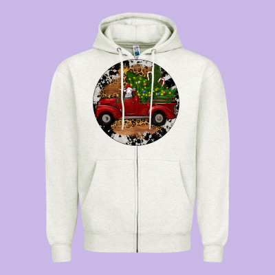 Zipper Hoodie Farm Truck Christmas