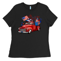 Black american truck 4th of july Ladies Tee - BarkalooDesign