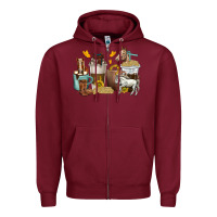 Burgundy coffee cups horses Zipper Hoodie - texasbilliewilder