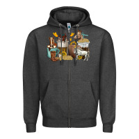 Charcoal Heather coffee cups horses Zipper Hoodie - texasbilliewilder
