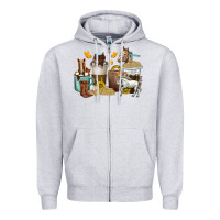 Heather Grey coffee cups horses Zipper Hoodie - texasbilliewilder