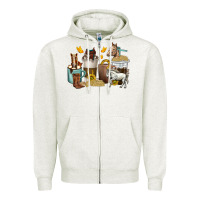 Oatmeal Heather coffee cups horses Zipper Hoodie - texasbilliewilder