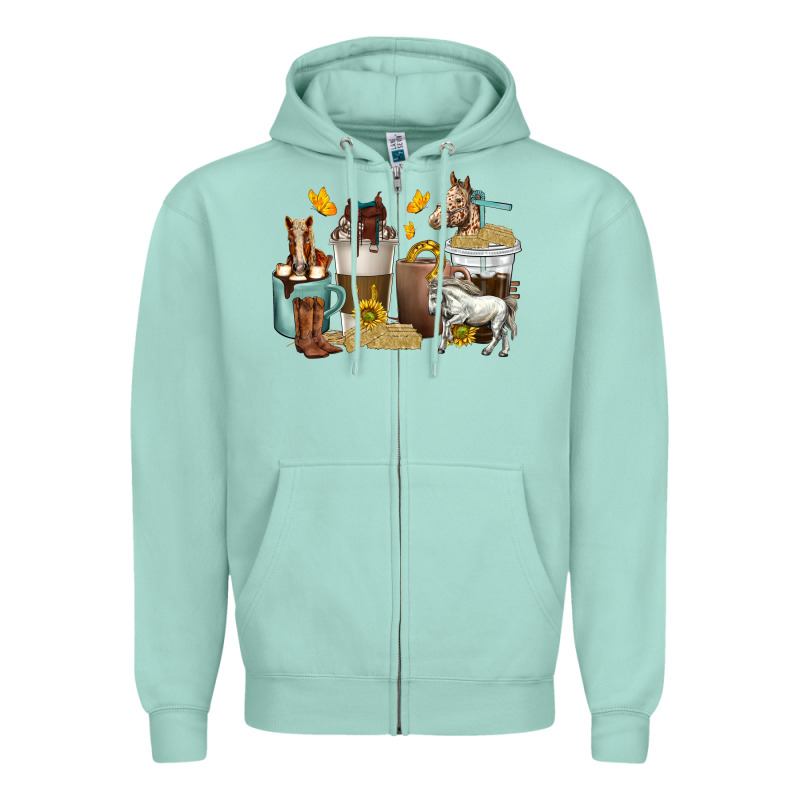 Coffee Cups Horses Zipper Hoodie by texasbilliewilder | Teevron