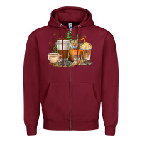 Burgundy coffee cups tiger with coffee beans Zipper Hoodie - texasbilliewilder