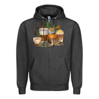Charcoal Heather coffee cups tiger with coffee beans Zipper Hoodie - texasbilliewilder