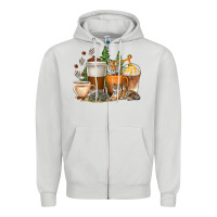 Dove Grey coffee cups tiger with coffee beans Zipper Hoodie - texasbilliewilder