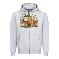 Heather Grey coffee cups tiger with coffee beans Zipper Hoodie - texasbilliewilder