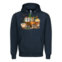 Navy coffee cups tiger with coffee beans Zipper Hoodie - texasbilliewilder