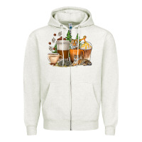 Oatmeal Heather coffee cups tiger with coffee beans Zipper Hoodie - texasbilliewilder