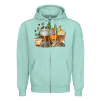 Seafoam coffee cups tiger with coffee beans Zipper Hoodie - texasbilliewilder