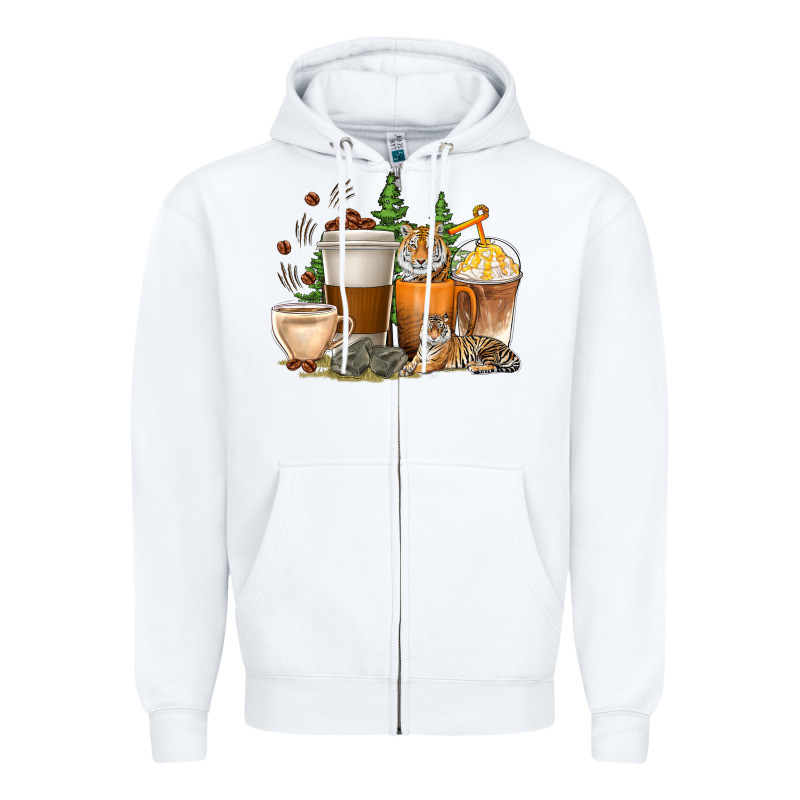 Coffee Cups Tiger With Coffee Beans Zipper Hoodie by texasbilliewilder | Teevron