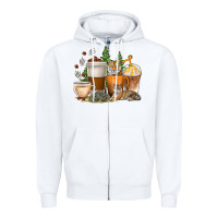 White coffee cups tiger with coffee beans Zipper Hoodie - texasbilliewilder