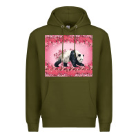Army Green Panda With Sakura Blooms Premium Hoodie - LillyAllenDesigns