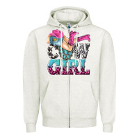 Oatmeal Heather cow girl Zipper Hoodie - texasbilliewilder