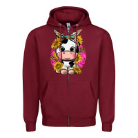 Burgundy cut cow with sunflower and leopard  pink Zipper Hoodie - texasbilliewilder