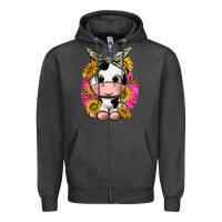 Charcoal Heather cut cow with sunflower and leopard  pink Zipper Hoodie - texasbilliewilder