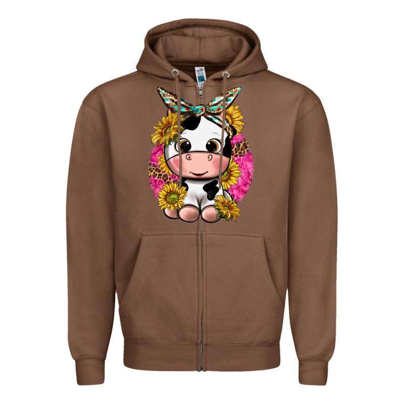 Cut Cow With Sunflower And Leopard  Pink Zipper Hoodie by texasbilliewilder | Teevron