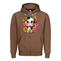 Chestnut cut cow with sunflower and leopard  pink Zipper Hoodie - texasbilliewilder