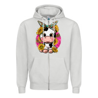 Dove Grey cut cow with sunflower and leopard  pink Zipper Hoodie - texasbilliewilder