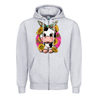 Heather Grey cut cow with sunflower and leopard  pink Zipper Hoodie - texasbilliewilder