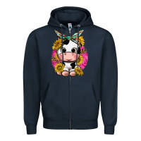 Navy cut cow with sunflower and leopard  pink Zipper Hoodie - texasbilliewilder