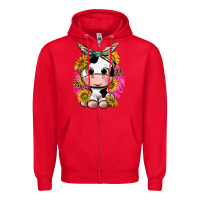 Red cut cow with sunflower and leopard  pink Zipper Hoodie - texasbilliewilder