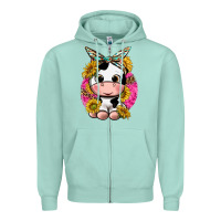 Seafoam cut cow with sunflower and leopard  pink Zipper Hoodie - texasbilliewilder