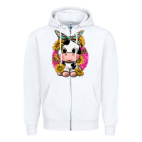 White cut cow with sunflower and leopard  pink Zipper Hoodie - texasbilliewilder