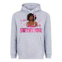 Heather Grey I Am a Survivor Breast Cancer with Afro Woman Heavyweight Hoodie - texasbilliewilder