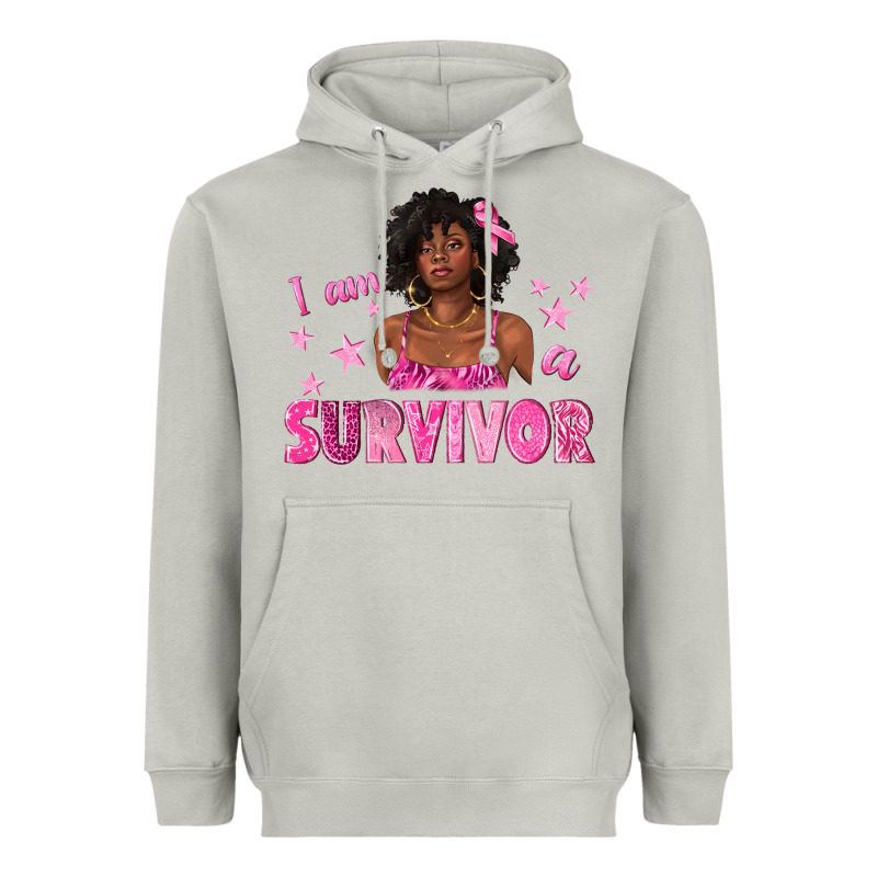 I Am A Survivor Breast Cancer With Afro Woman Heavyweight Hoodie by texasbilliewilder | Teevron