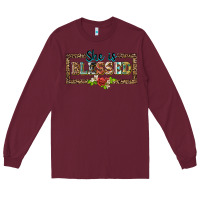 Burgundy she is blesssed floral Long Sleeve Tee - BarkalooDesign