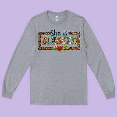 She Is Blesssed Floral Long Sleeve Tee Designed By Barkaloodesign
