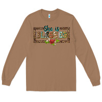 Toasted Coconut she is blesssed floral Long Sleeve Tee - BarkalooDesign