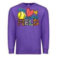Purple my heart is on that field softball Premium Sweatshirt - HRA Design Shop