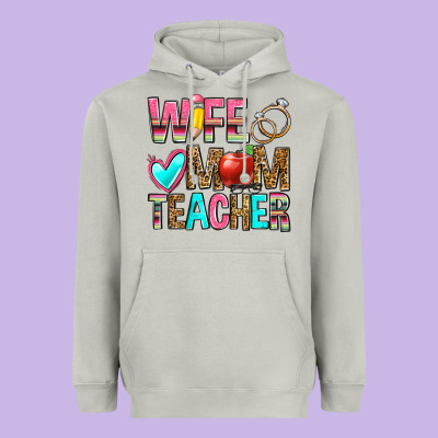 Wife Mom Teacher Heavyweight Hoodie Designed By Zillion Design Studio