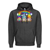 Charcoal Heather rainbow gnomes Zipper Hoodie - Zillion Design Studio