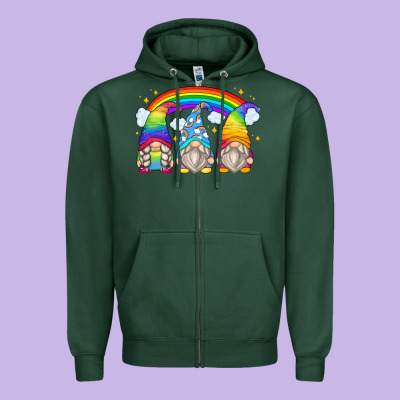 Rainbow Gnomes Zipper Hoodie Designed By Zillion Design Studio
