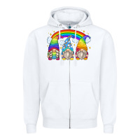 White rainbow gnomes Zipper Hoodie - Zillion Design Studio