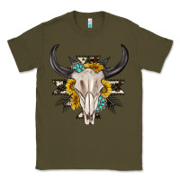 Army Green cow aztec western bull skull Classic Tee - texasbilliewilder