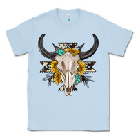Dusty Blue cow aztec western bull skull Classic Tee - texasbilliewilder