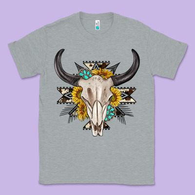 Classic Tee cow aztec western bull skull